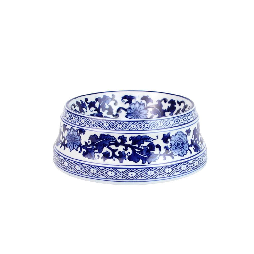 Luxury blue and white porcelain dog bowl handcrafted