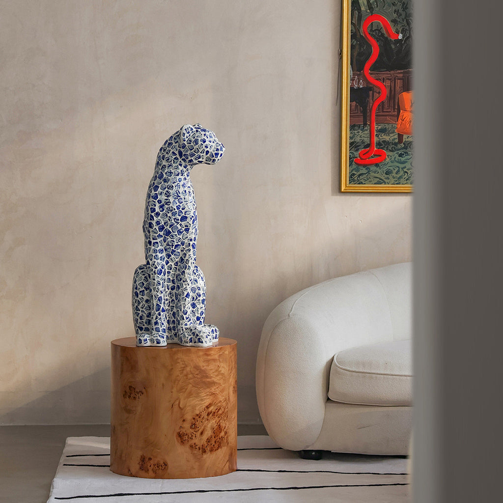 Blue Porcelain Mosaic Sentinel Jaguar Decor