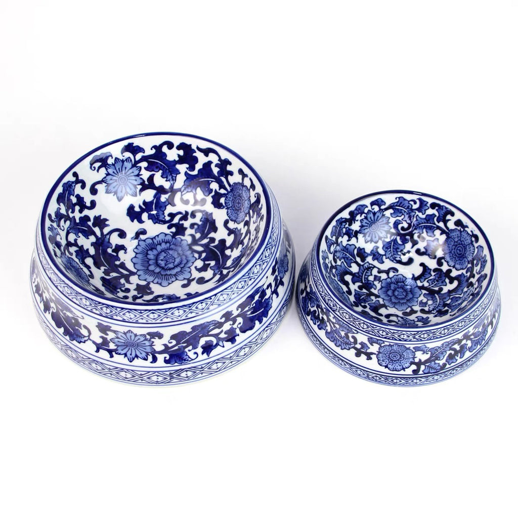 Glazy Blue and White Hand Painted Porcelain Cat/Dog Pet Bowl