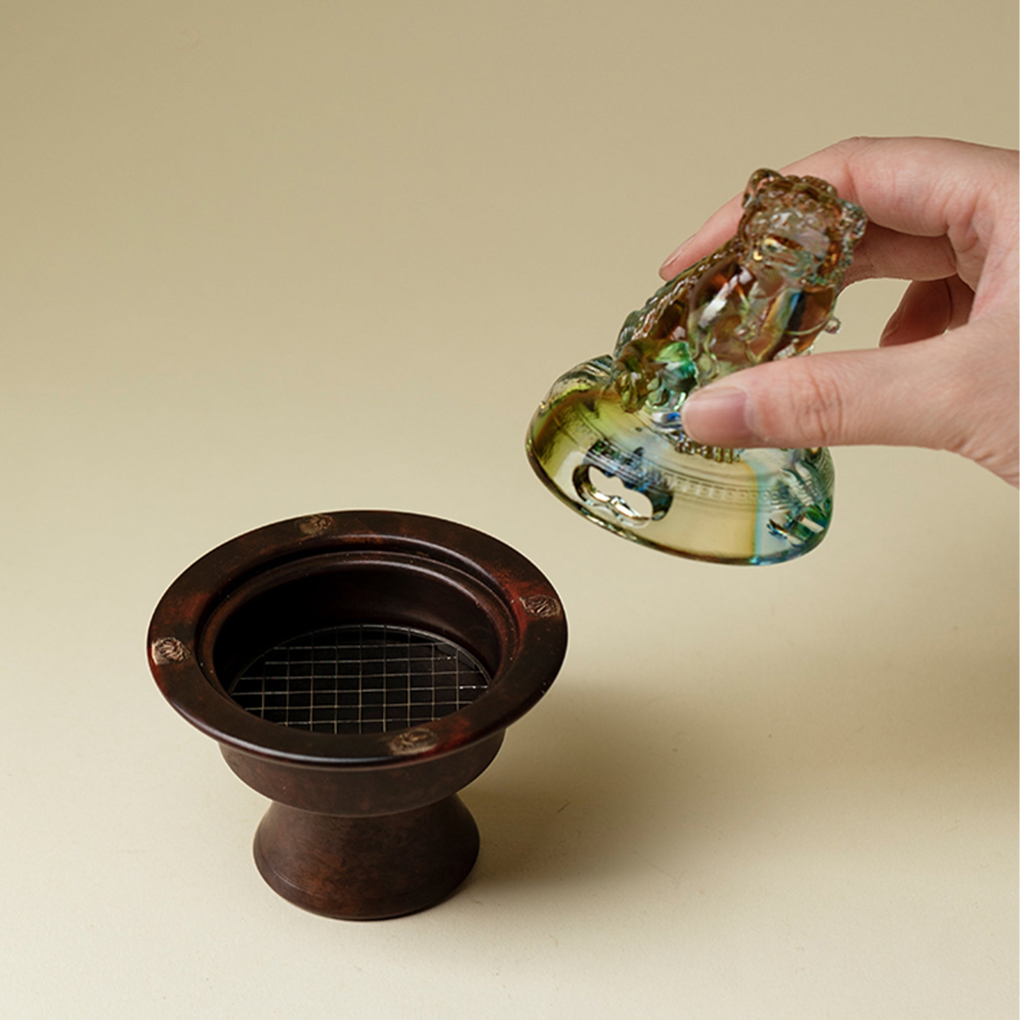 Guardian Lion Glass Incense Burner