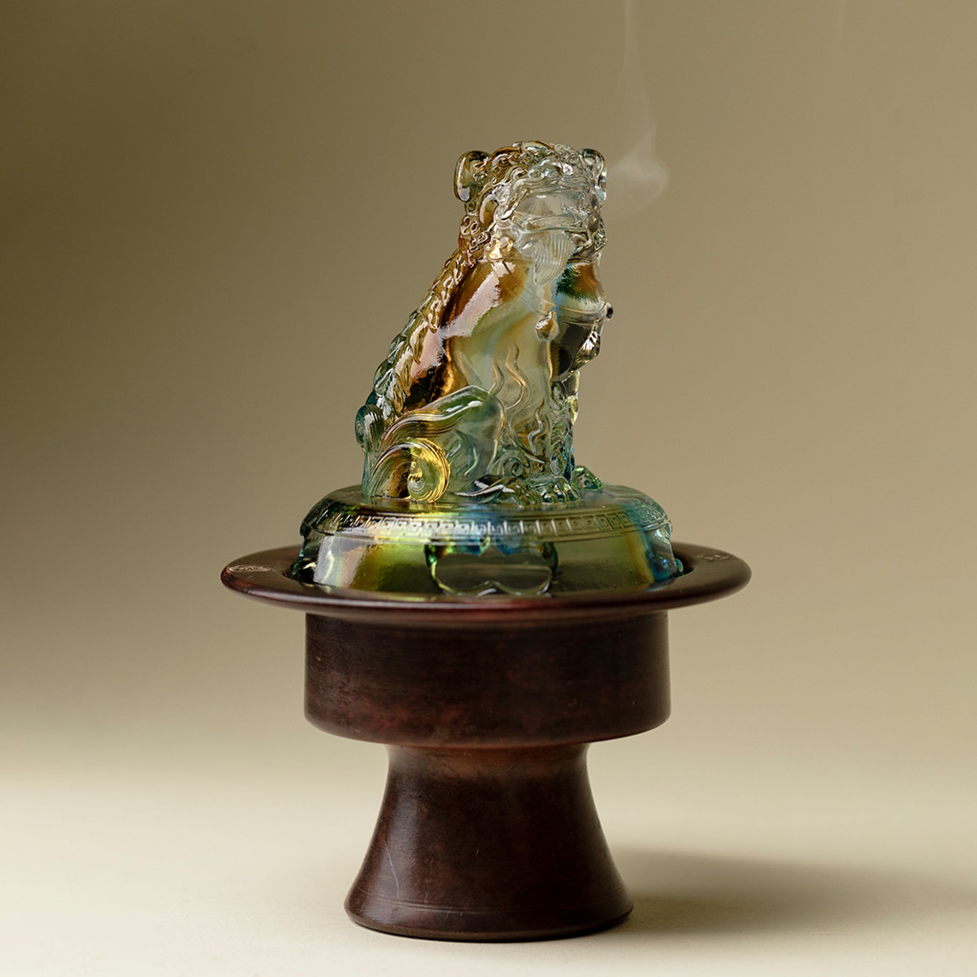 Guardian Lion Glass Incense Burner