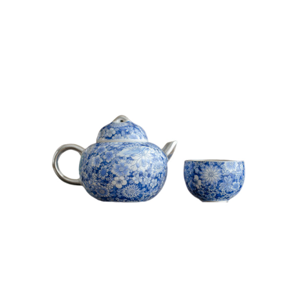 Blue and White Silver-Gilded Tea Set