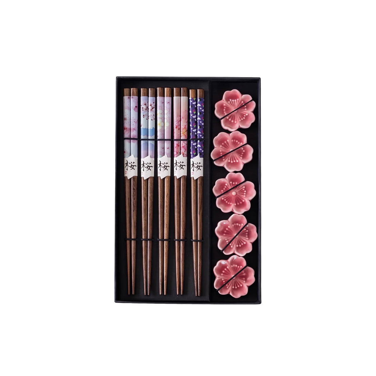 Sakura Blossom 5-Pair Chopstick Set with Ceramic Rests