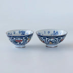 Playful Cat Patterned Blue Porcelain Bowl