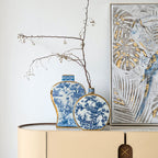 Chinese Ink Painting with Gold Trim Porcelain Vase