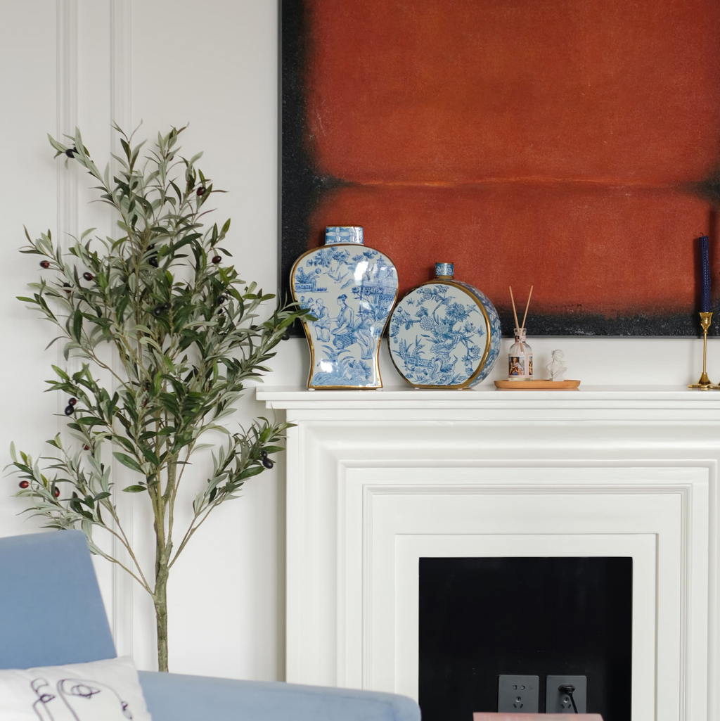 Chinese Ink Painting with Gold Trim Porcelain Vase