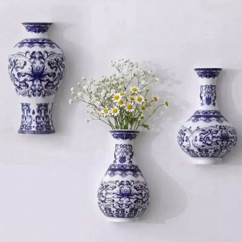 Vintage Blue & White Porcelain Wall Vase