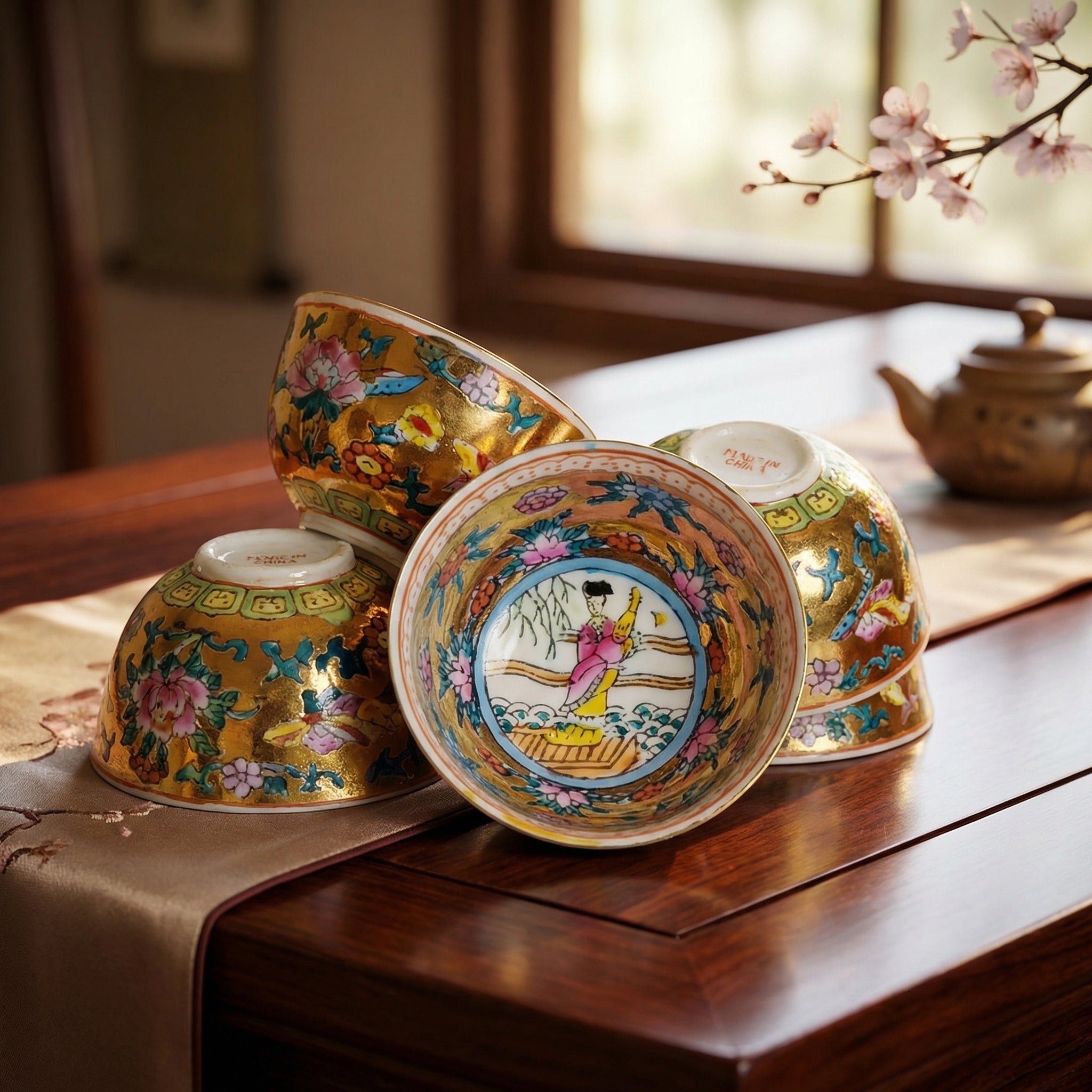 Golden Lotus Enamel Guangcai Hand-painted Tea Bowl