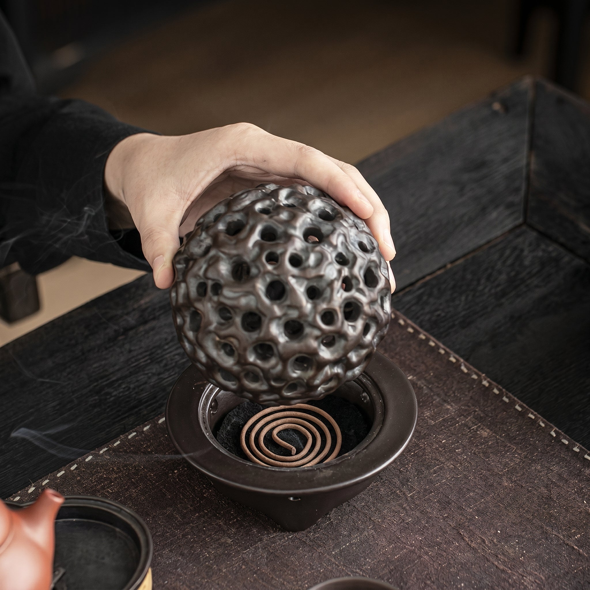 Dragon Ball Porcelain Incense Burner with Incense Sticks — Taihu Stone Sculpture