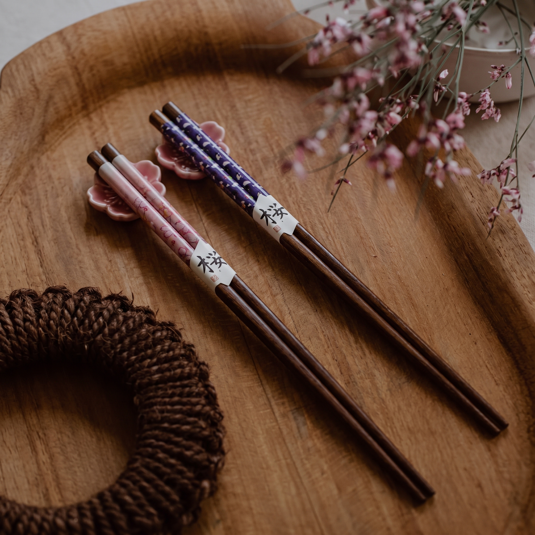 Sakura Blossom 5-Pair Chopstick Set with Ceramic Rests