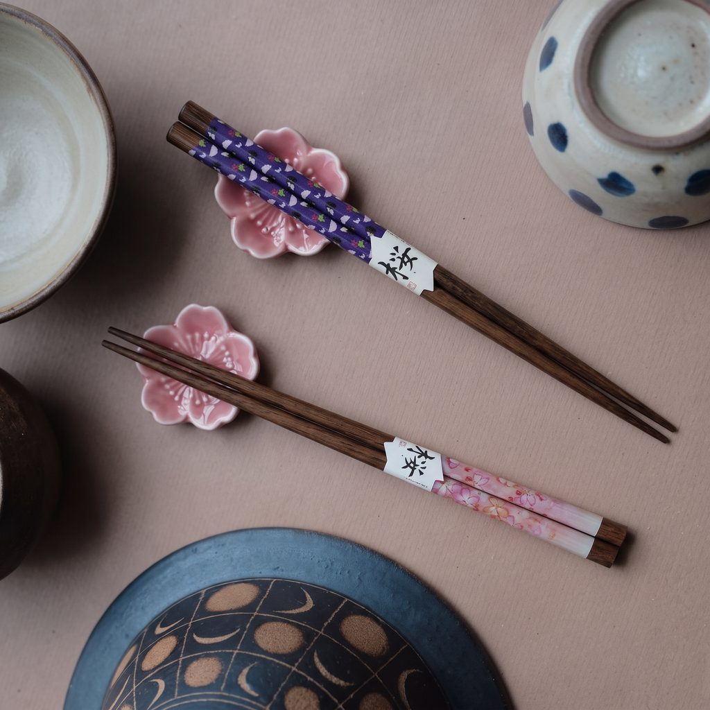 Sakura Blossom 5-Pair Chopstick Set with Ceramic Rests