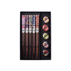 Mosaic Floral 5-Pair Chopstick Set with Ceramic Rests