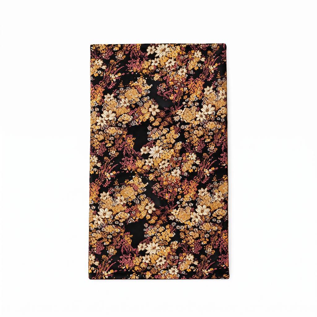 Midnight Blossom – Black & Gold Floral Brocade Gongfu Tea Mat