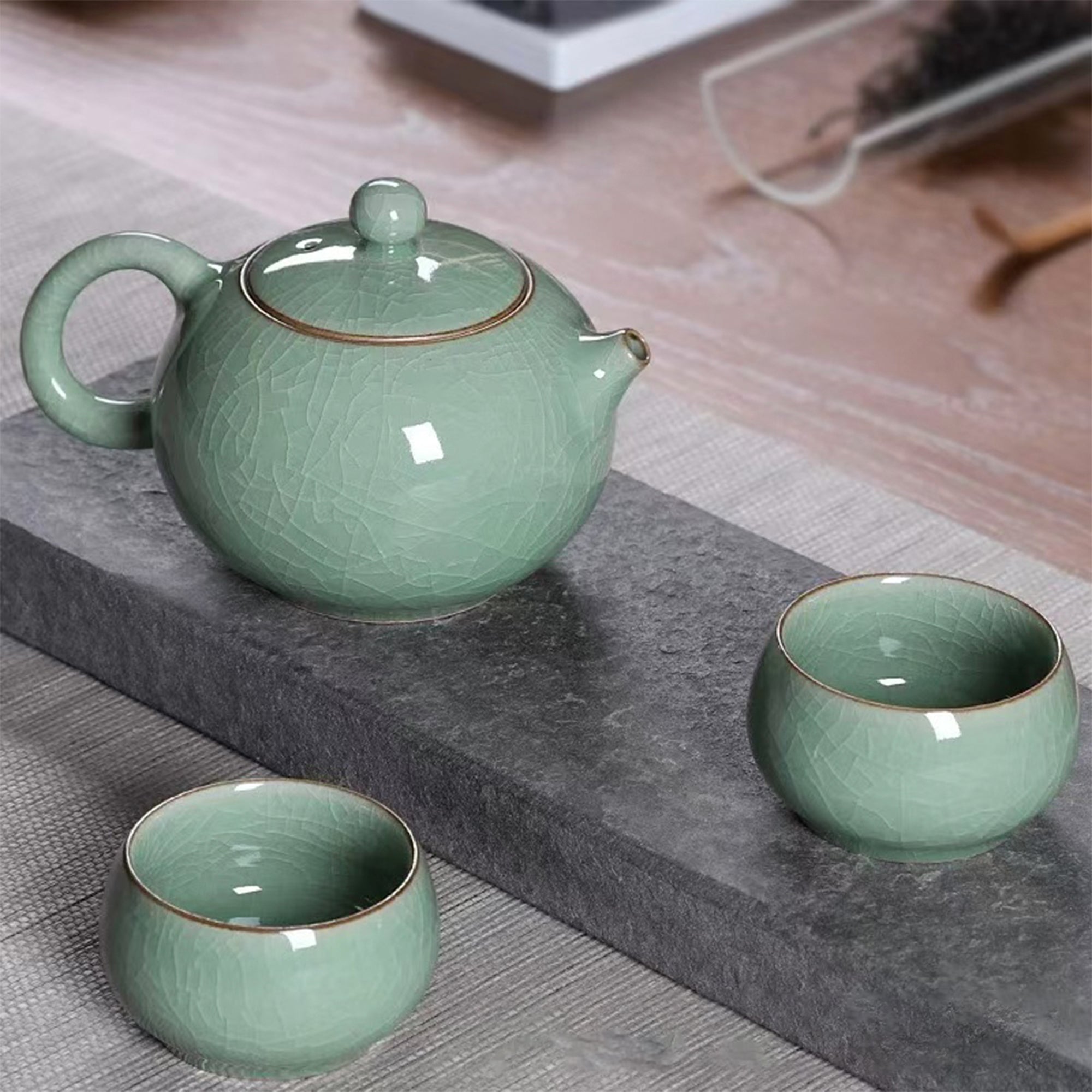 Leaf Crackle Tea Pot Cup Set