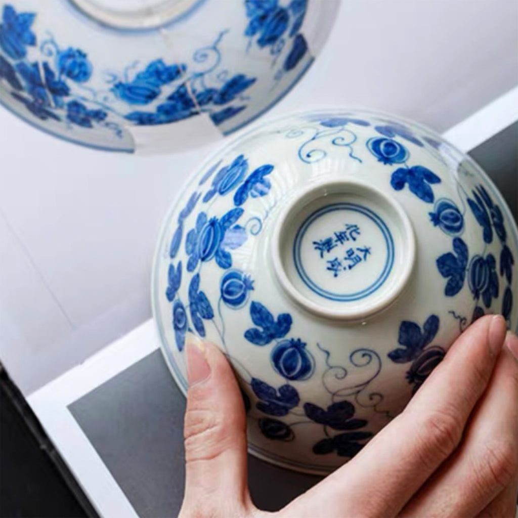 Floral Blue Porcelain Bowl