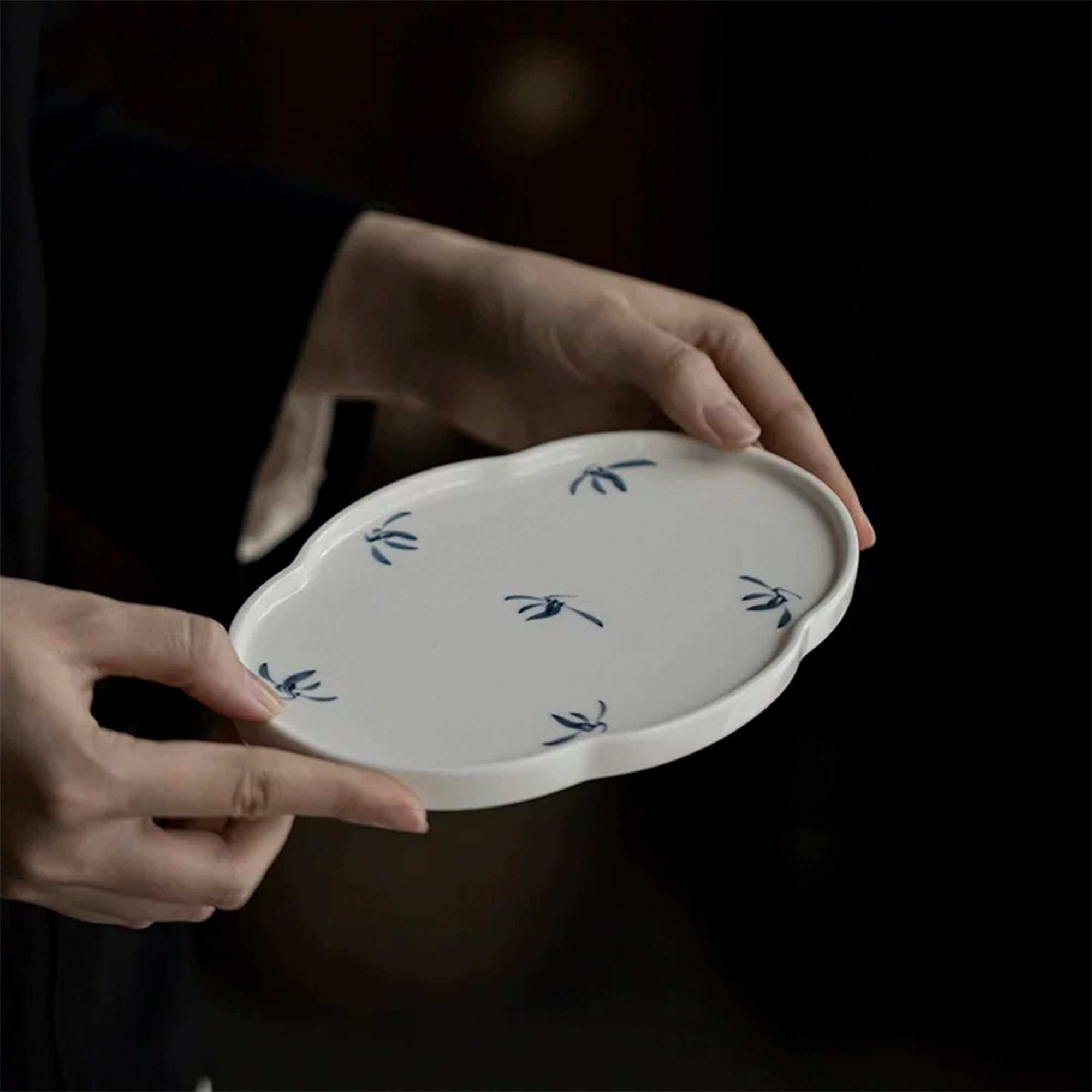 Hand-Painted Autumn Orchid and Crabapple cake Plate