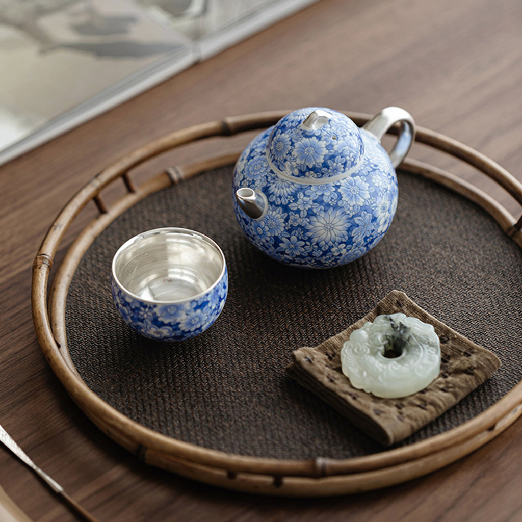 Blue and White Silver-Gilded Tea Set