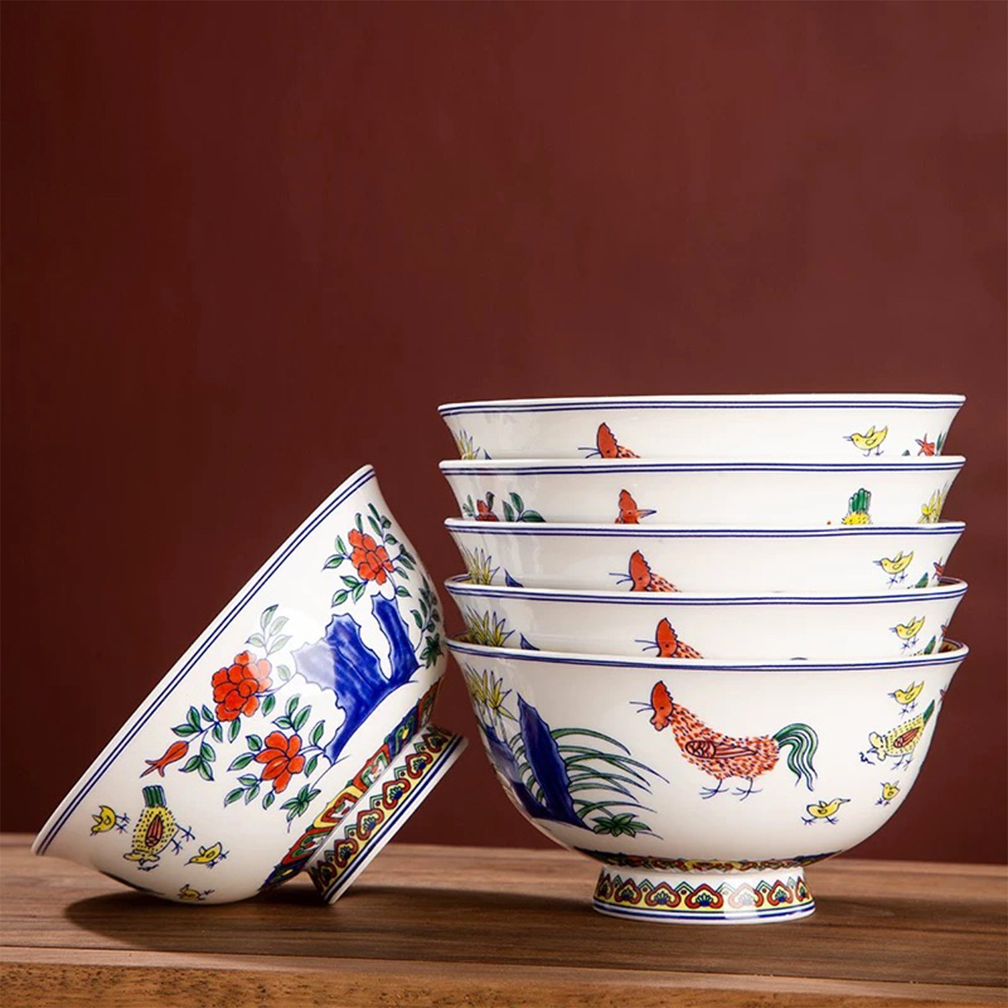 Hand-Painted Antique-Style Golden Harvest Ceramic Bowl