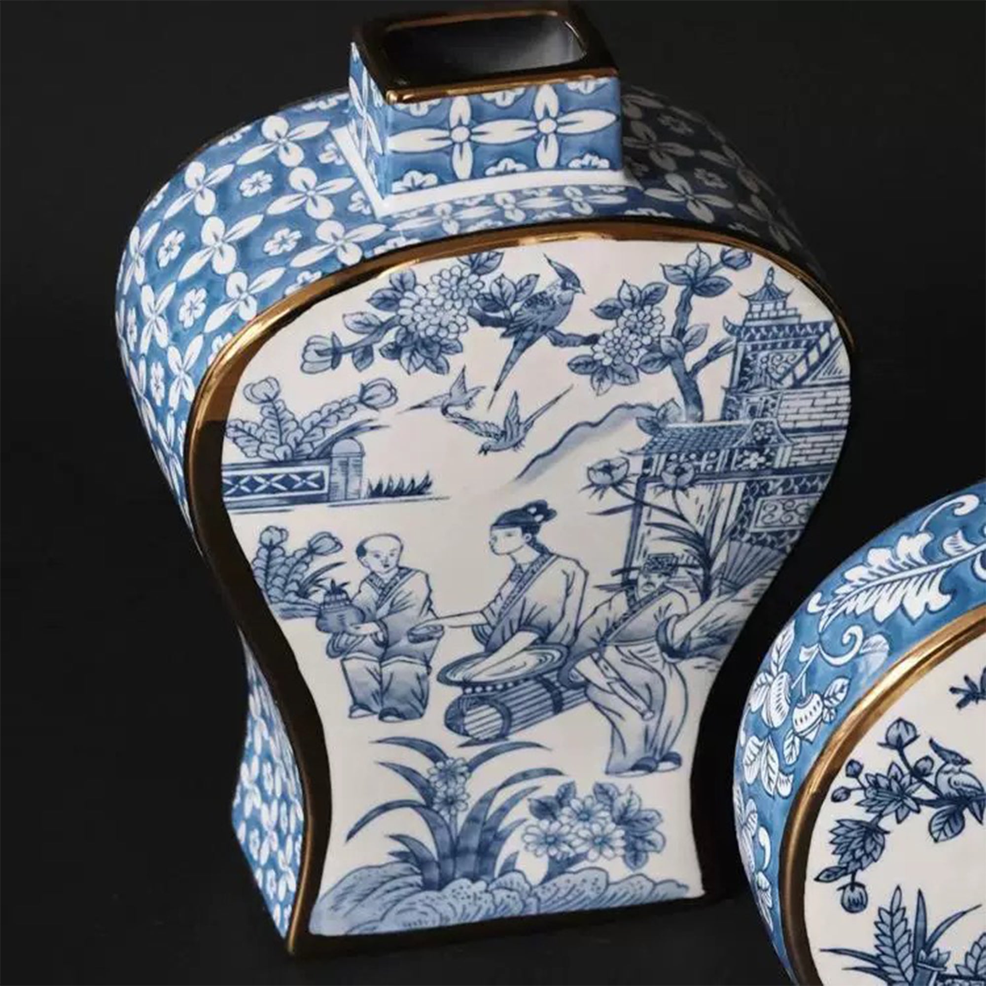 Chinese Ink Painting with Gold Trim Porcelain Vase