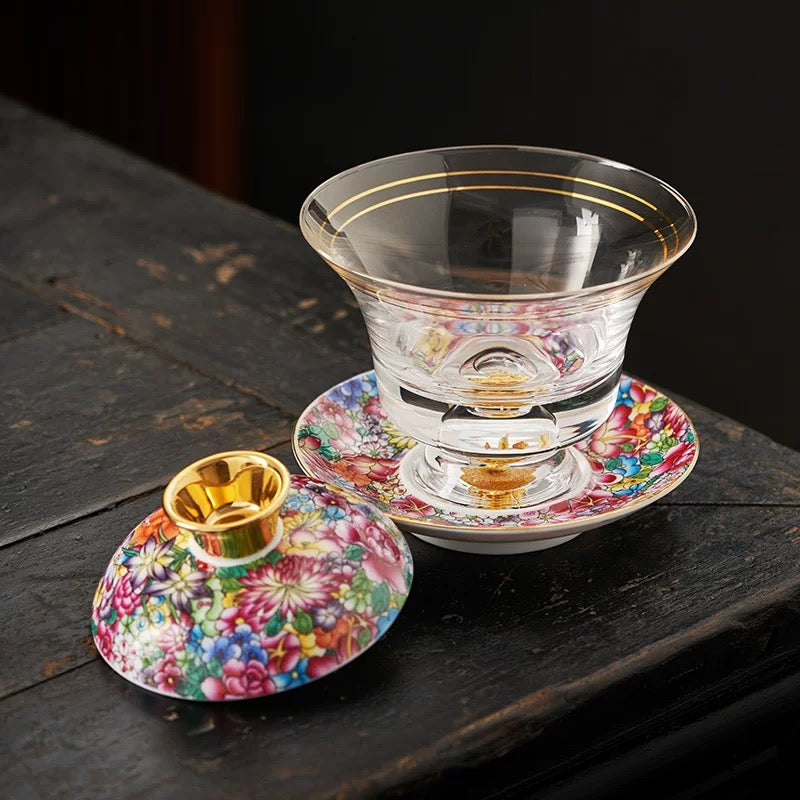 Chinese Tea Cup with Lid - Fong's Golden Traditional Gaiwan