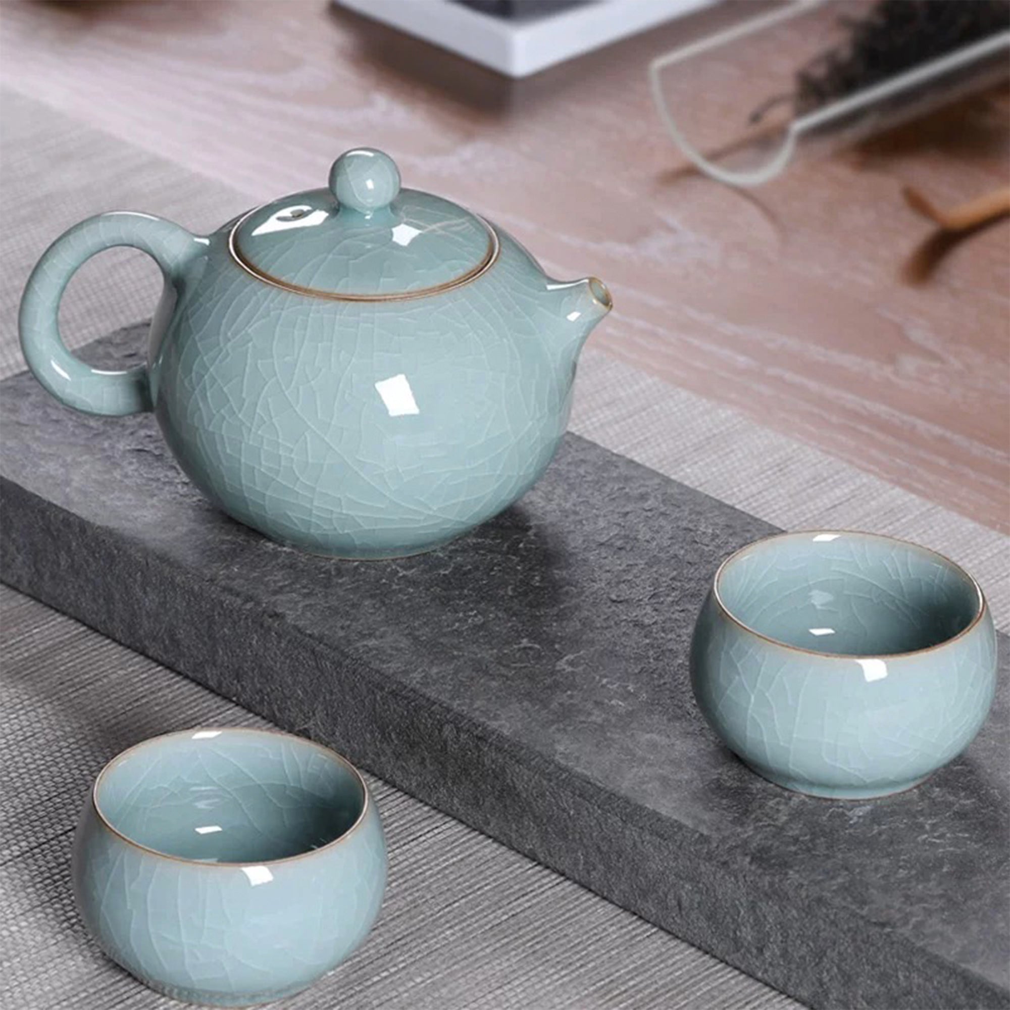 Leaf Crackle Tea Pot Cup Set