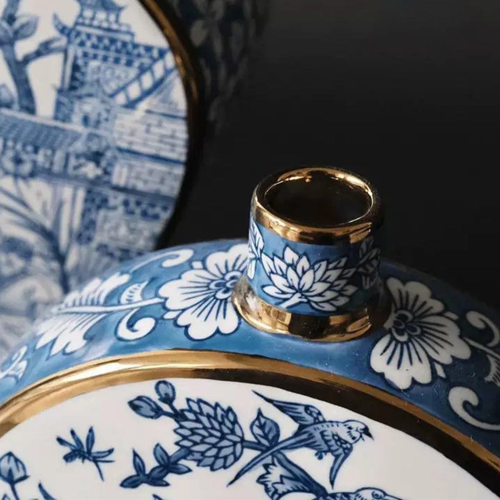 Chinese Ink Painting with Gold Trim Porcelain Vase