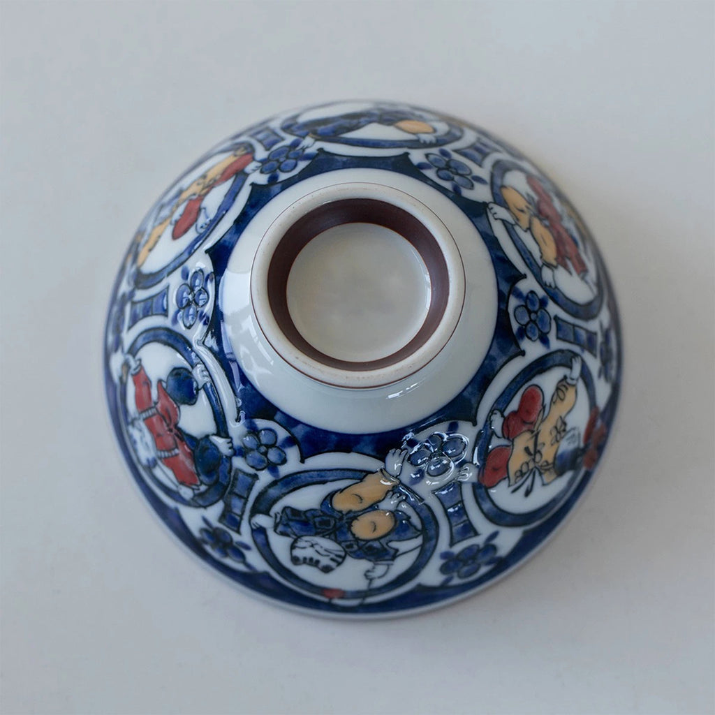 Playful Cat Patterned Blue Porcelain Bowl