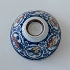 Playful Cat Patterned Blue Porcelain Bowl