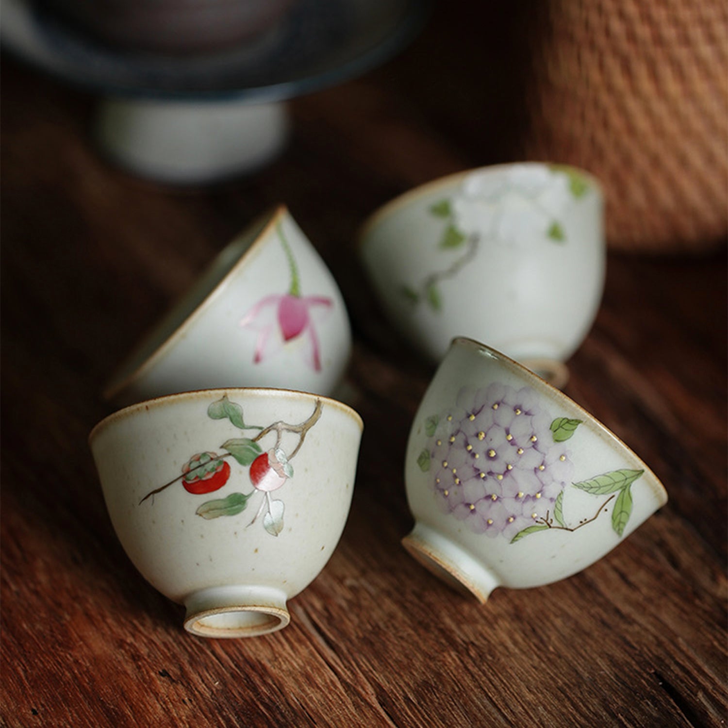 Handpainted Bloom Ceramic Tea Cup Set