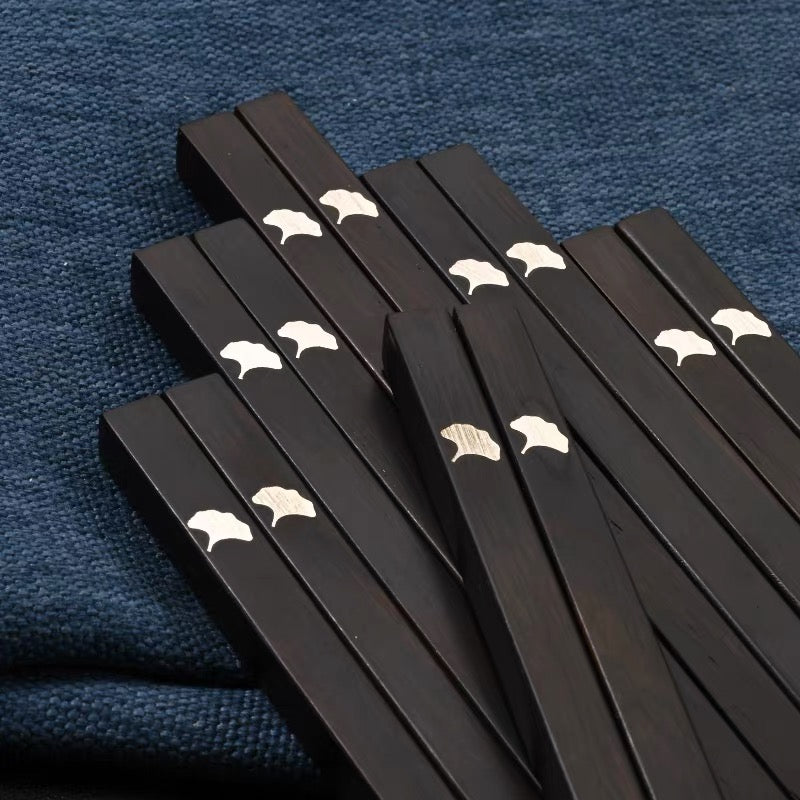 Noir Ginkgo Silver Leaf Ebony Chopsticks