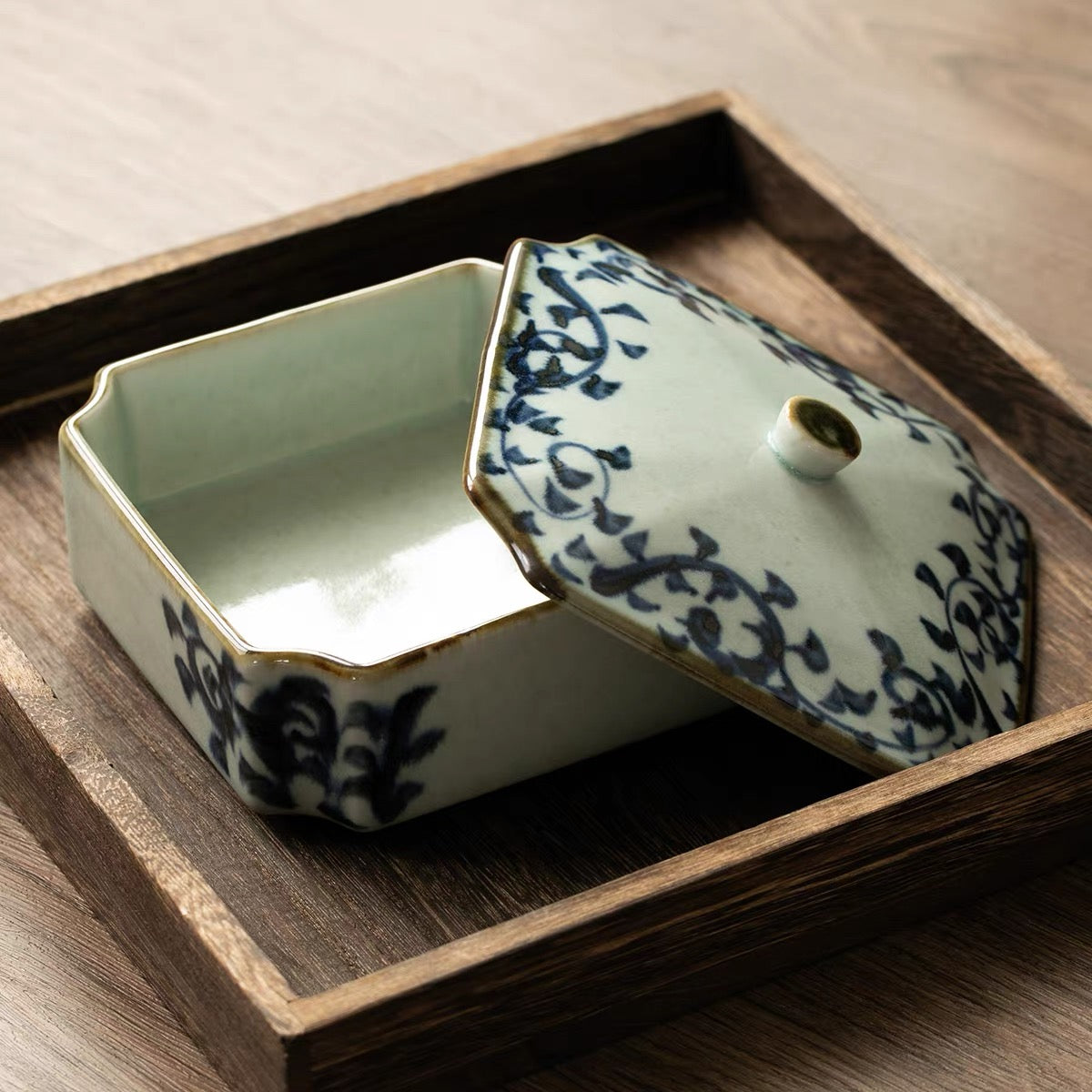 Indigo Bloom Ceramic Jewelry Box