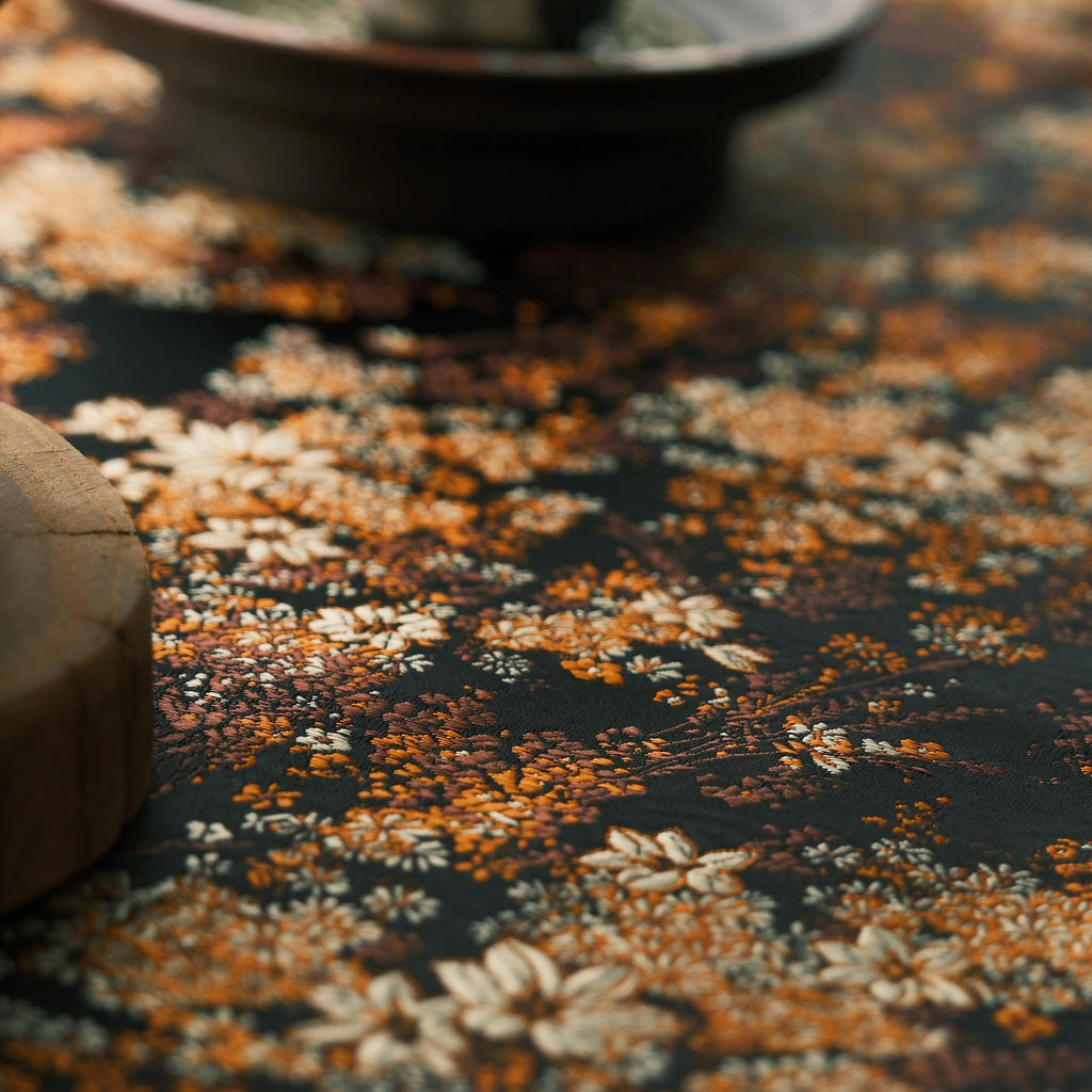 Midnight Blossom – Black & Gold Floral Brocade Gongfu Tea Mat