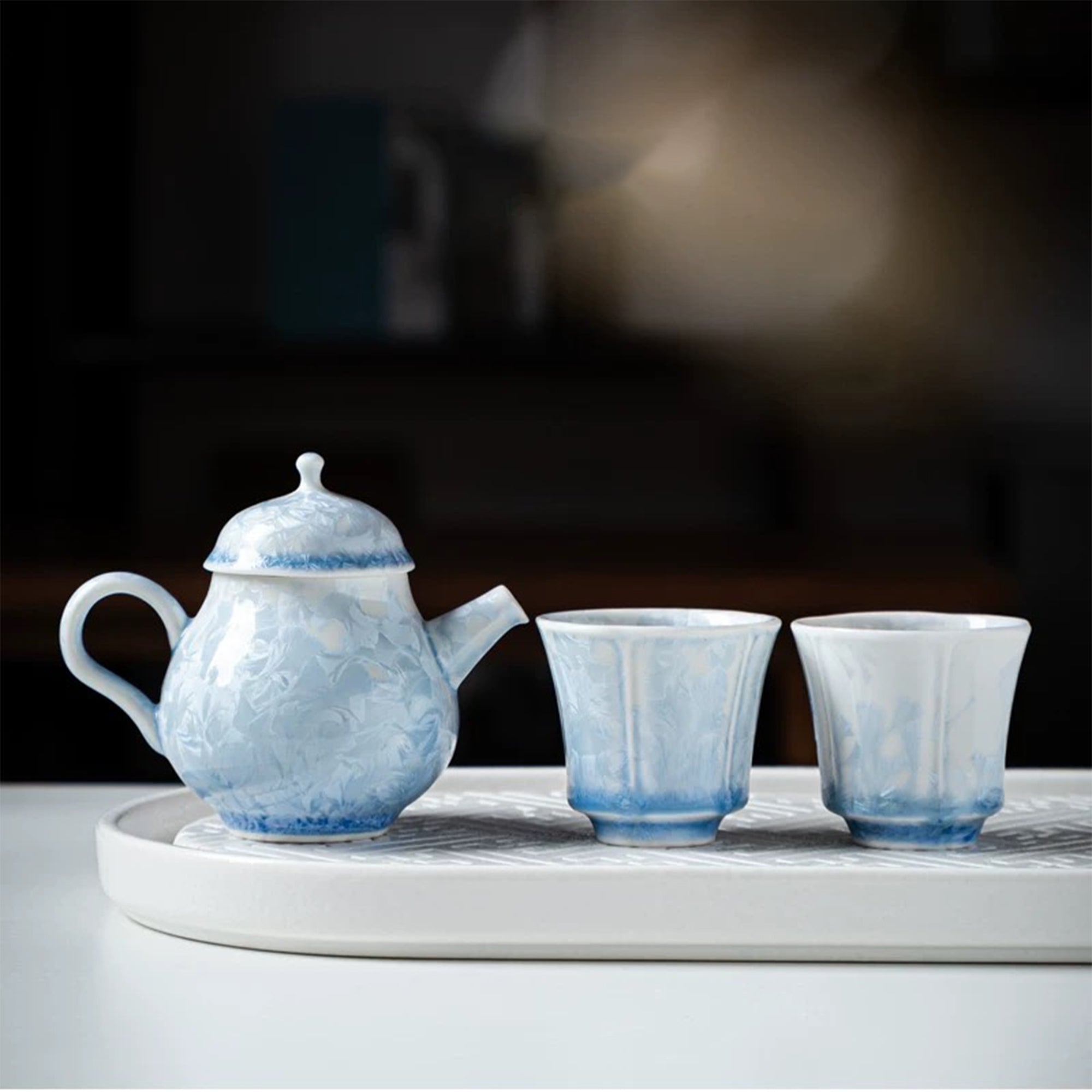 Snowflake Kiln-Transformed Crystal Tea Set