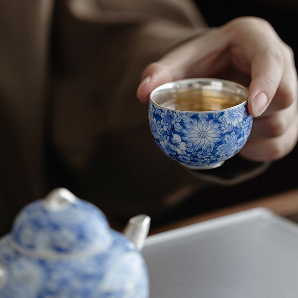 Blue and White Silver-Gilded Tea Set