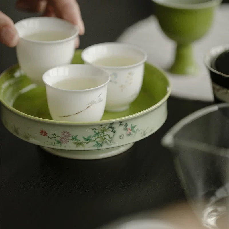 Spring Blossom Green Pedestal Bowl