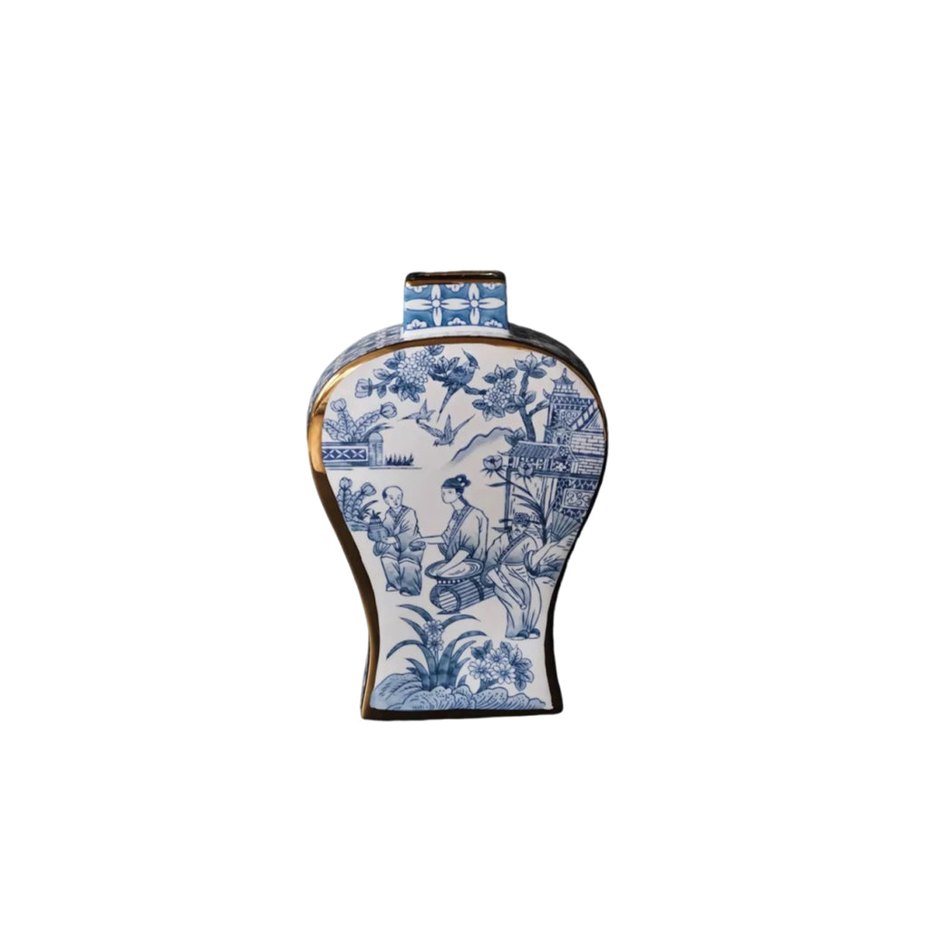 Chinese Ink Painting with Gold Trim Porcelain Vase