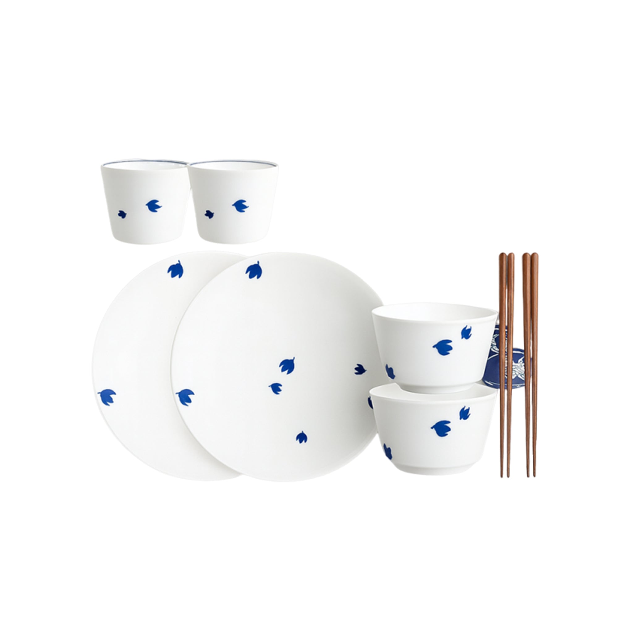 Indigo Petals Duo – 8-Piece Blue & White Porcelain Dinner Set for 2 People