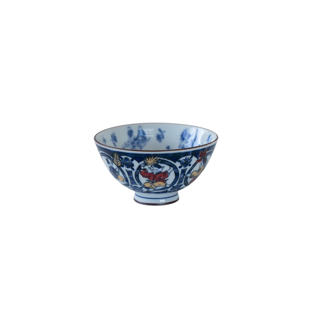 Playful Cat Patterned Blue Porcelain Bowl