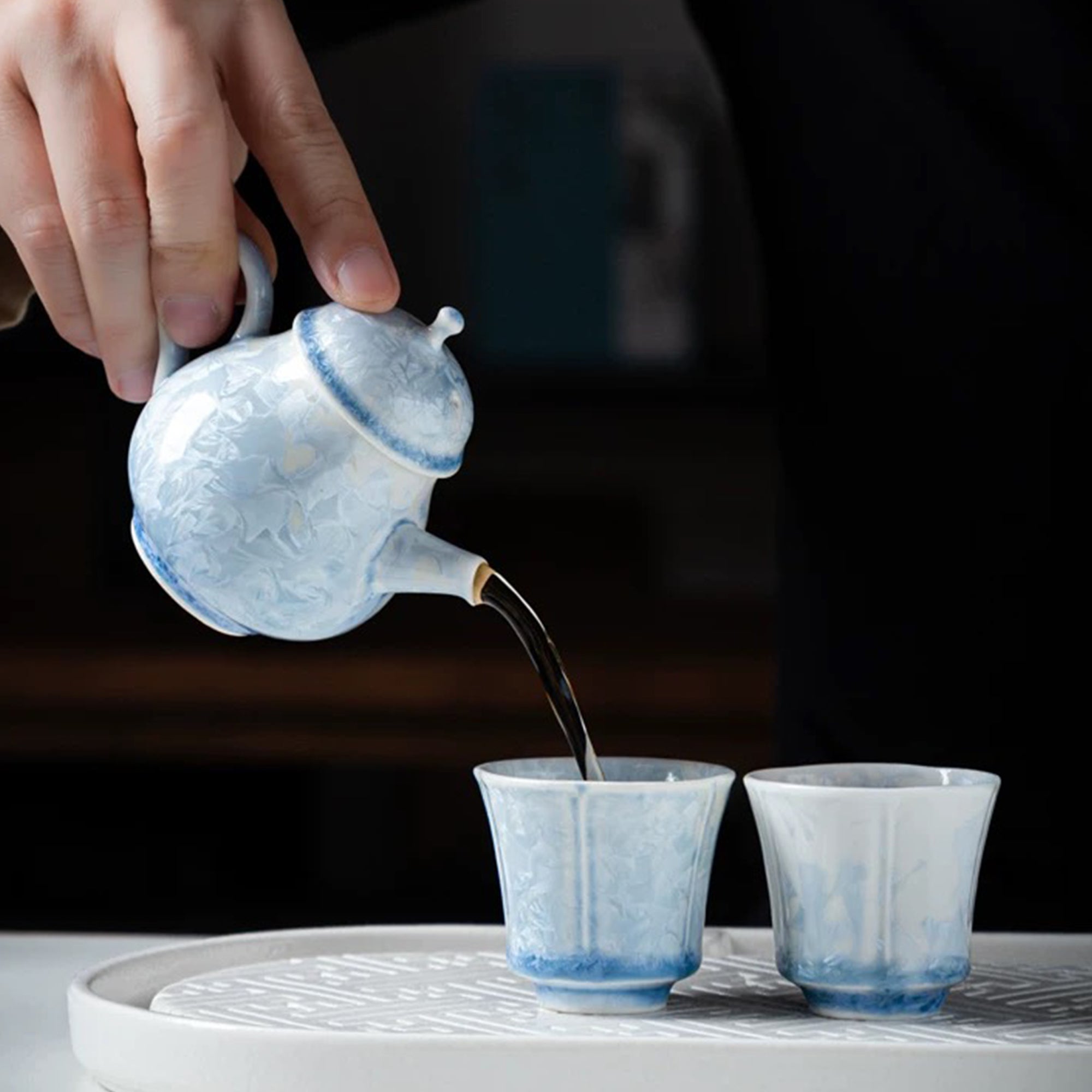 Snowflake Kiln-Transformed Crystal Tea Set