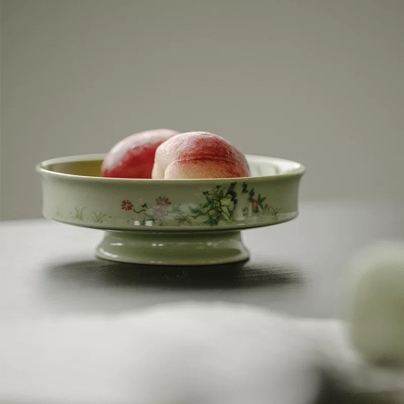 Spring Blossom Green Pedestal Bowl