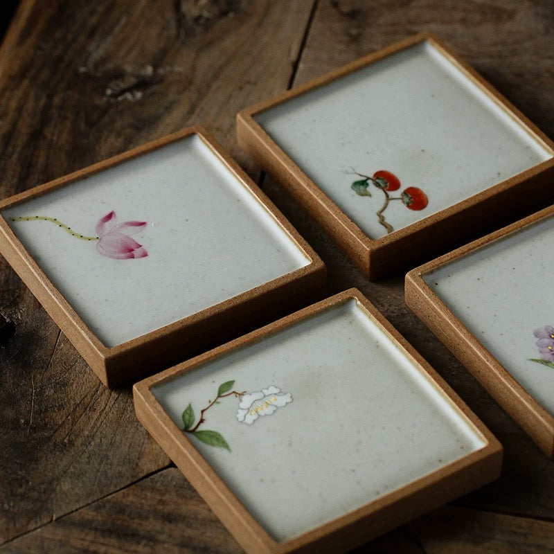 Handpainted Bloom Ceramic Coaster set