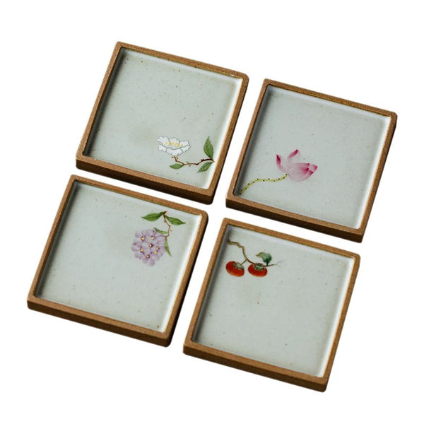 Handpainted Bloom Ceramic Coaster set