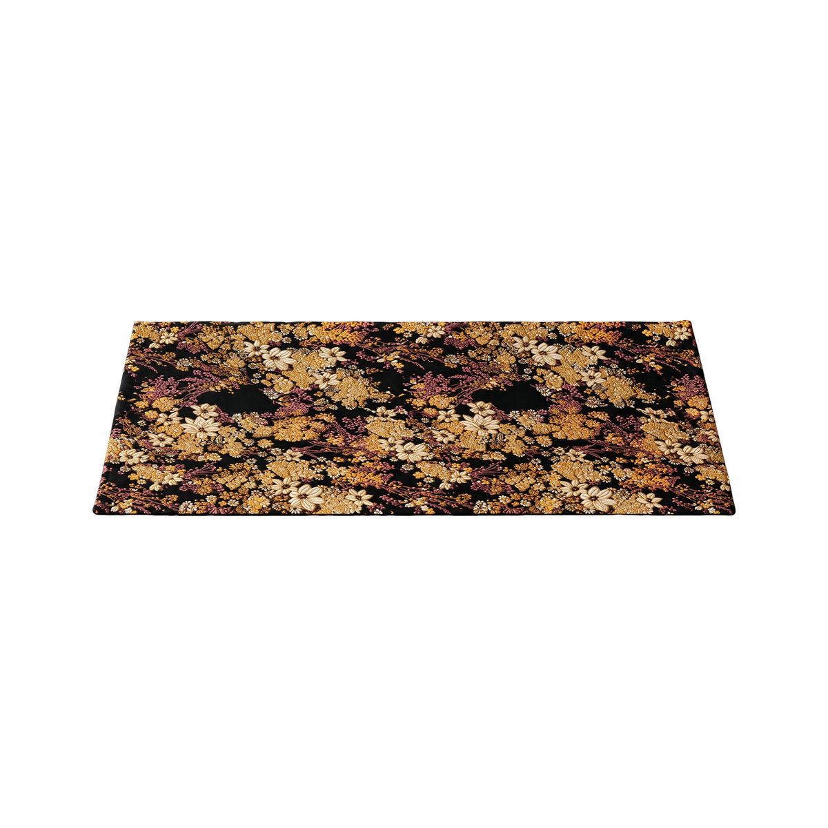 Midnight Blossom – Black & Gold Floral Brocade Gongfu Tea Mat