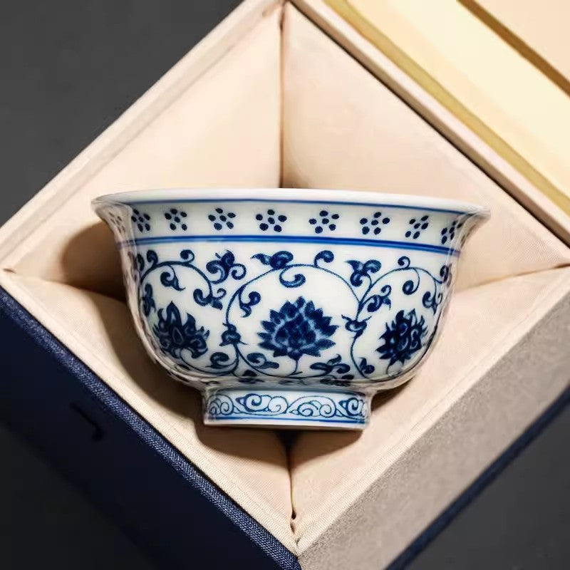 Entwined Lotus Hand Painted Porcelain Tea Cup