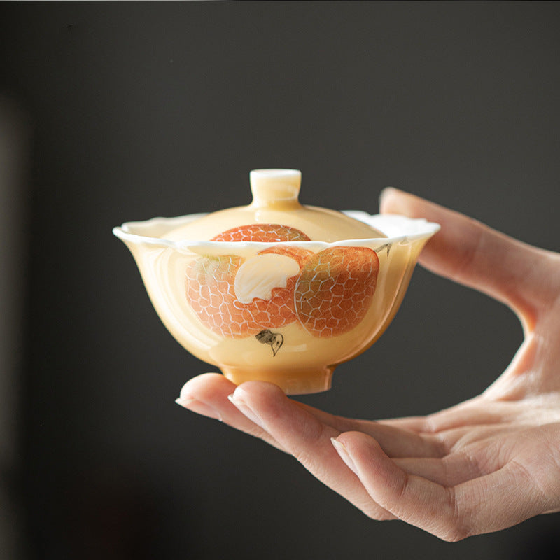 Hand-Painted Lychee Porcelain Tea Cup