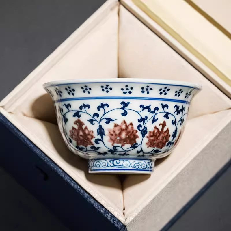 Entwined Lotus Hand Painted Porcelain Tea Cup