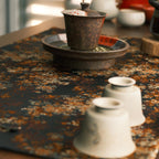 Midnight Blossom – Black & Gold Floral Brocade Gongfu Tea Mat
